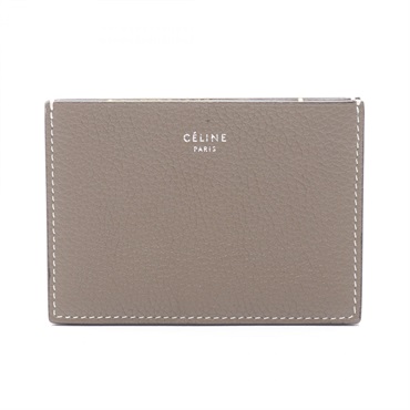 CELINE Card Case leather Gray Used Women