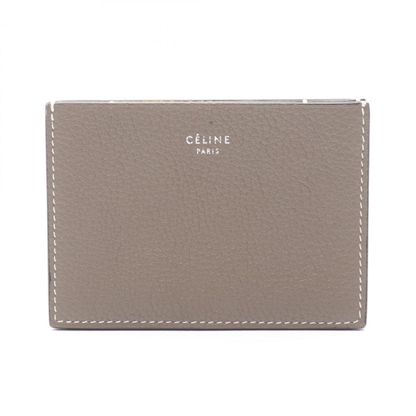 CELINE Card Case leather Gray Used Women