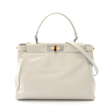 FENDI Peekaboo regular Shoulder Handbag 8BN226 leather Gray Used Women