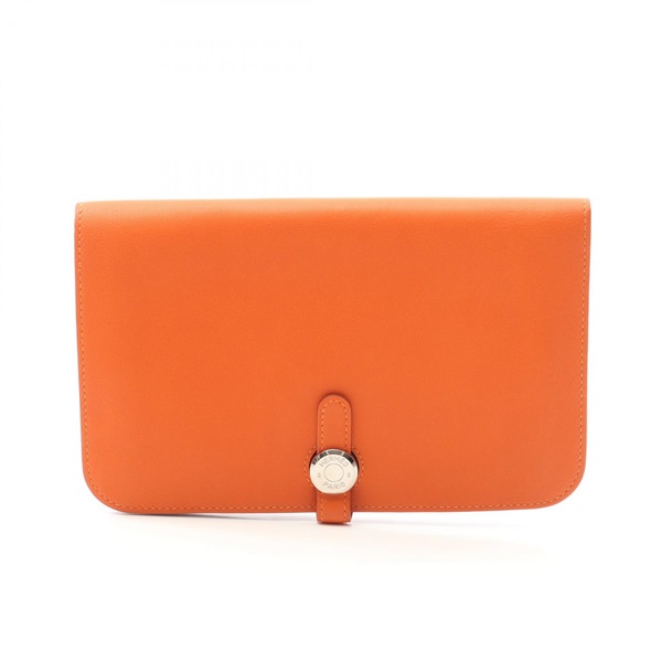 HERMES Dogon GM Bifold purse Swift leather Orange Feu Used Women Q SHW