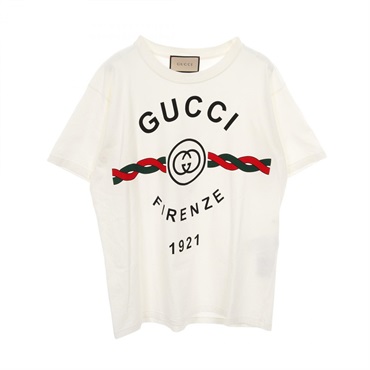 GUCCI FIRENZE 1921 T-shirt short sleeve cotton White Used mens #XS