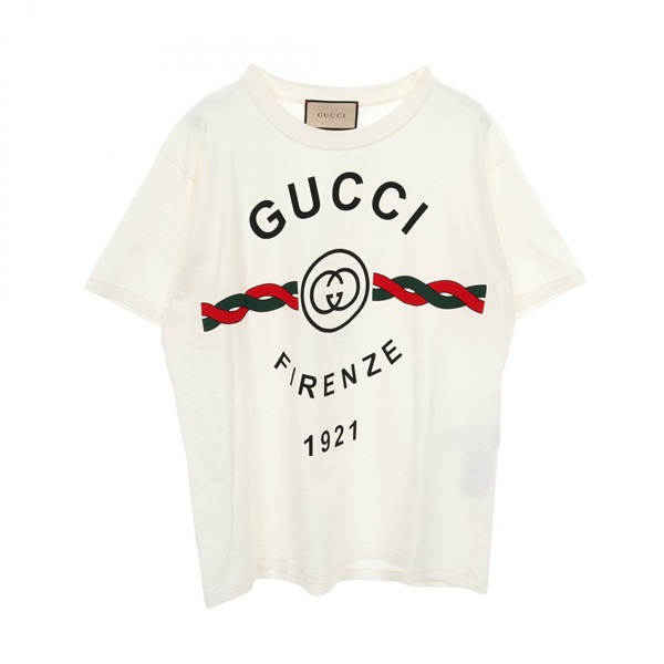 GUCCI FIRENZE 1921 T-shirt short sleeve cotton White Used mens #XS
