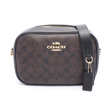 COACH Signature Jamie Camera Shoulder Bag CA547 canvas leather Brown Black Used