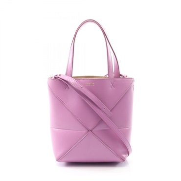LOEWE Puzzlefold Mini crossbody shoulder tote Handbag leather Purple Used Women