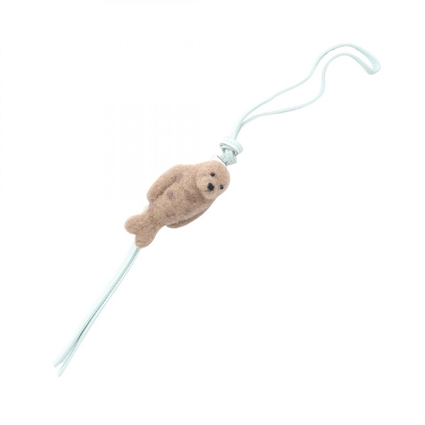 LOEWE Charm Leather Felt Blue Brown Used Women