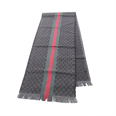 GUCCI GG pattern sherry line Scarf stole wrap wool silk Gray Red Green Used mens