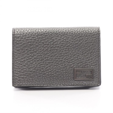 FENDI FF logo Card Case Wallet 7M0222 leather Gray Used mens