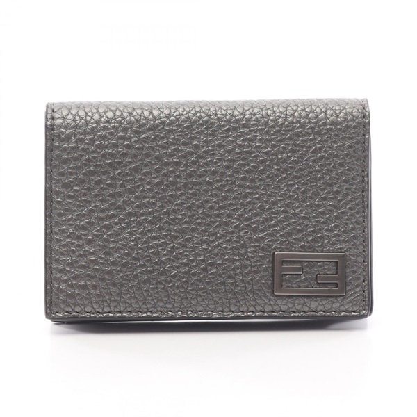 FENDI FF logo Card Case Wallet 7M0222 leather Gray Used mens