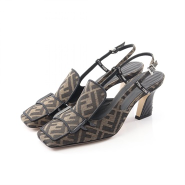 FENDI Zucca print slingbacks Pumps Shoes canvas Brown Black Used Women size 38