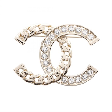 CHANEL COCO Mark Brooch Gold Plated Rhinestone Used Women CC 35 x 50mm