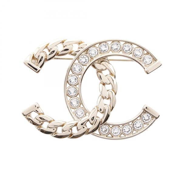 CHANEL COCO Mark Brooch Gold Plated Rhinestone Used Women CC 35 x 50mm