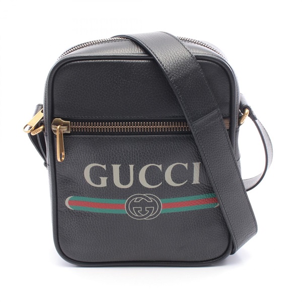 GUCCI print Shoulder crossbody Bag 523591 leather Black Multicolor Used