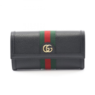 GUCCI Ophidia Web Stripe Bifold Purse 719886 leather Black Green Red Used Women