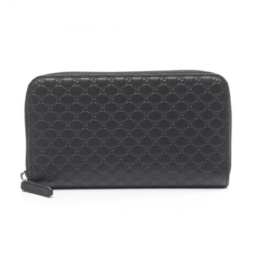 GUCCI Micro Guccisima Around long Wallet 544473 leather Black Used Unisex