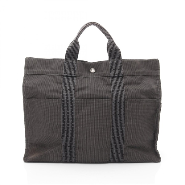 HERMES Herline MM Tote hand Bag Nylon canvas Gray Used SHW