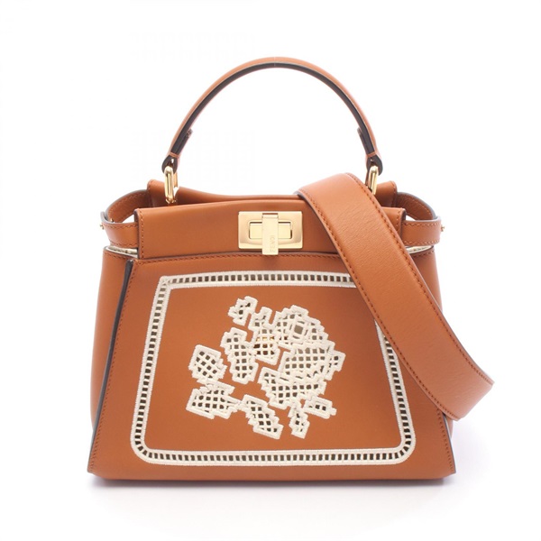 FENDI Mini Peek a boo Shoulder Handbag crossbody 8BN244 leather Brown Used Women