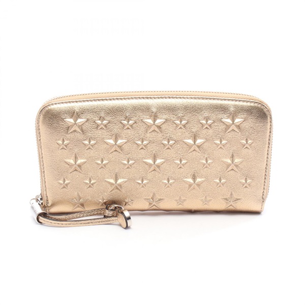 JIMMY CHOO FILIPA Around long wallet purse stars leather Gold Used Women