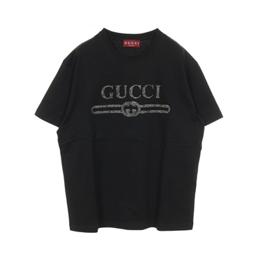 GUCCI Logo T-shirt Tops cotton Black Used mens size L