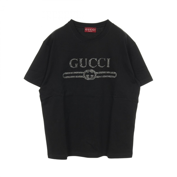 GUCCI Logo T-shirt Tops cotton Black Used mens size L