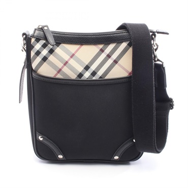 BURBERRY Nova Check Crossbody Shoulder Bag leather Nylon canvas Black Beige Used