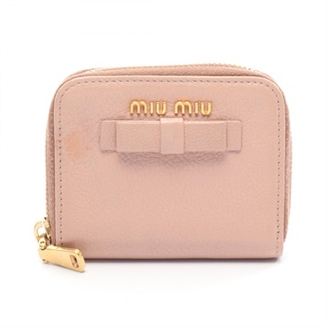 Miu Miu Ribbon Around zip compact wallet purse coin case  leather Pink Used