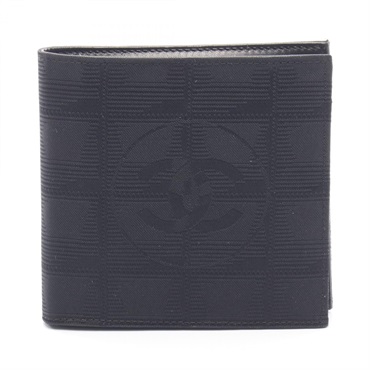 CHANEL New travel line Bi-fold wallet leather Nylon canvas Black Used Women CC