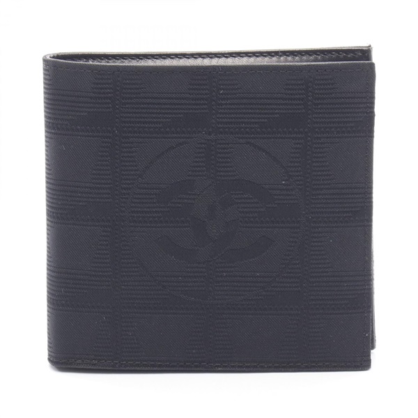 CHANEL New travel line Bi-fold wallet leather Nylon canvas Black Used Women CC