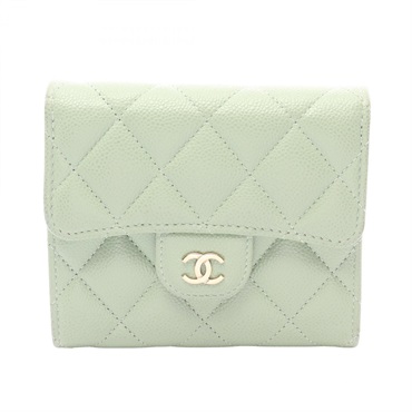 CHANEL Classic small flap wallet AP0231 Grained calf leather Green Used Women CC