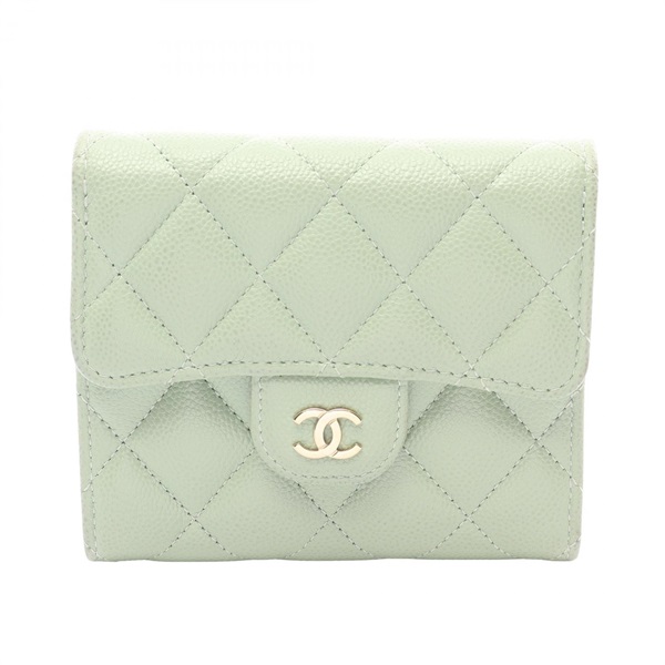 CHANEL Classic small flap wallet AP0231 Grained calf leather Green Used Women CC