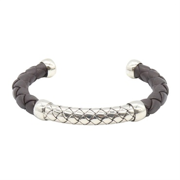 BOTTEGA VENETA Intrecciato Bangle Leather Silver925 Brown Used Women 17㎝