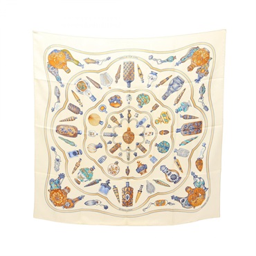 HERMES Carre90 Pourvu qu'on ait l'ivresse Scarf silk Beige Multicolor Used Women