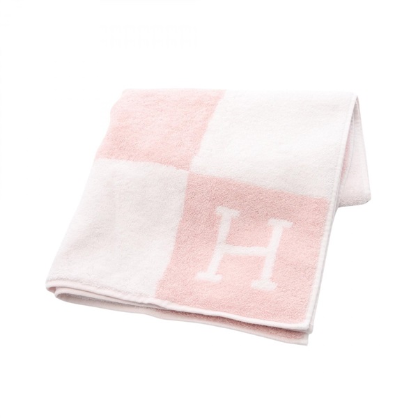 HERMES Avalon Rose Lilac Face Towel cotton Pink White Used Women