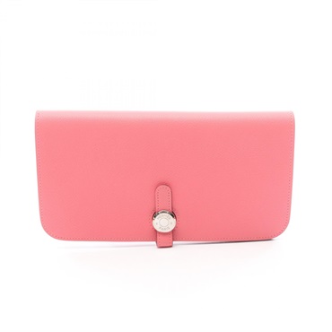 HERMES Dogon Long Bifold Wallet Purse Evercolor leather Rose Azalee SHW Used C