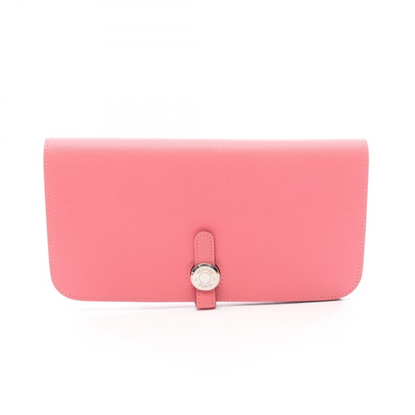 HERMES Dogon Long Bifold Wallet Purse Evercolor leather Rose Azalee SHW Used C