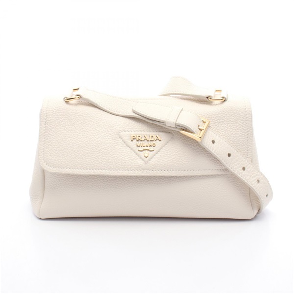 PRADA Vitello Daino Soft Shoulder Bag 1BN022 leather White GHW Used Women
