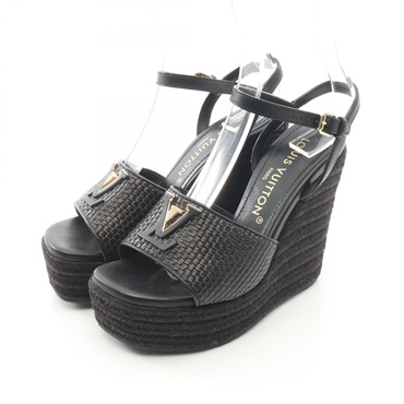 LOUIS VUITTON LV Mare Sandals leather Raffia Black #36 Used Women