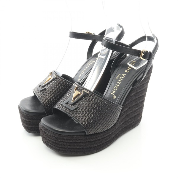 LOUIS VUITTON LV Mare Sandals leather Raffia Black #36 Used Women