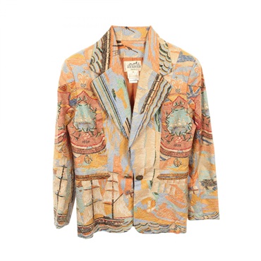 HERMES Tailored Jacket Silk Beige Multicolor Used Women size 38