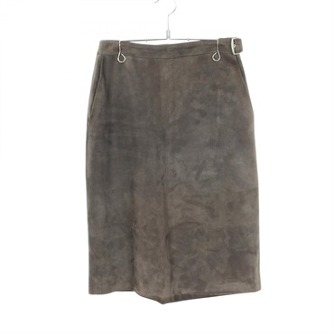 HERMES Suede Skirt leather Gray Used Women size 38