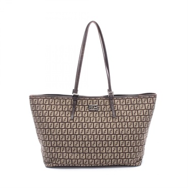 FENDI Zucchino Tote Bag 8BH127 canvas leather Brown Beige Used Women