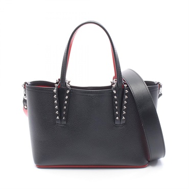 Christian Louboutin CABATA MINI Spike Shoulder Handbag leather Black Red Used