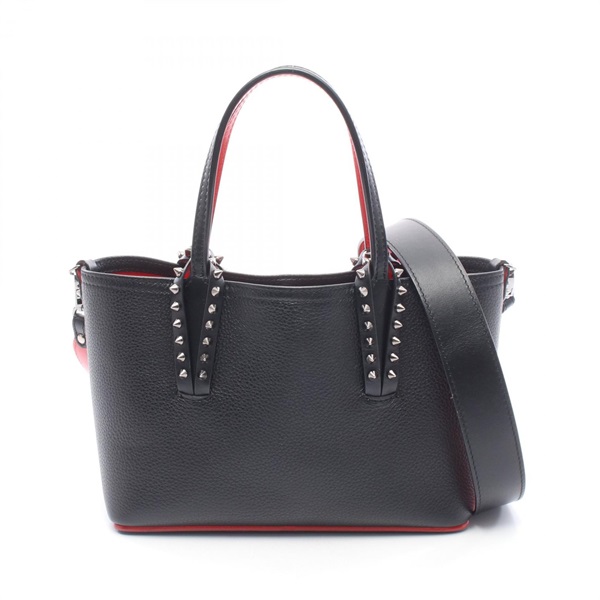 Christian Louboutin CABATA MINI Spike Shoulder Handbag leather Black Red Used