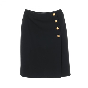 CHANEL COCO Mark Gripoa Button Skirt #36 P08489V05073 wool Black Used Women