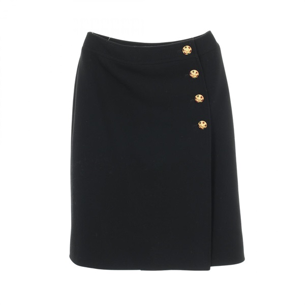 CHANEL COCO Mark Gripoa Button Skirt #36 P08489V05073 wool Black Used Women