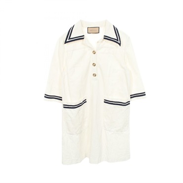 GUCCI Cotton Shirt Dress 691890 White Navy Used Women #38