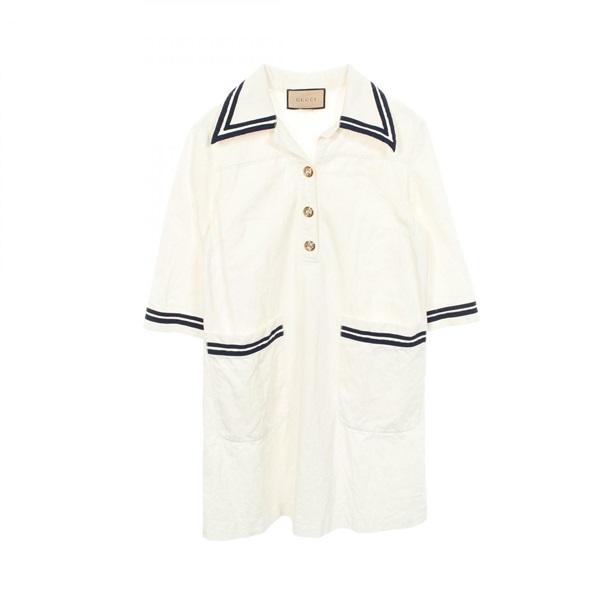 GUCCI Cotton Shirt Dress 691890 White Navy Used Women #38