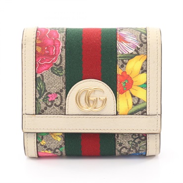 GUCCI Ophidia GG Floral Sherry Line Bi-fold Wallet Purse 598662 canvas Used