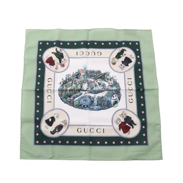 GUCCI Yuko Higuchi Handkerchief Scarf cotton White Green Multicolor Preowned