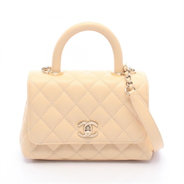 CHANEL Coco XXS Top Handle Shoulder Crossbody Handbag AS2215 leather Beige Used