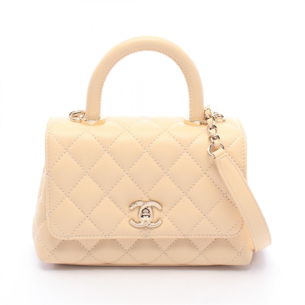 CHANEL Coco XXS Top Handle Shoulder Crossbody Handbag AS2215 leather Beige Used